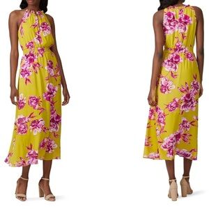 Great Jones Designer Yellow Floral Neck Tie Dress Sleeveless Cottage Traditional